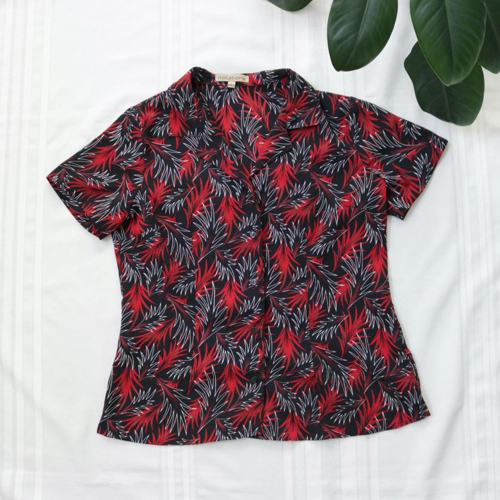 Red And Black Abstract Palm Leaf Patterned Button… - image 3